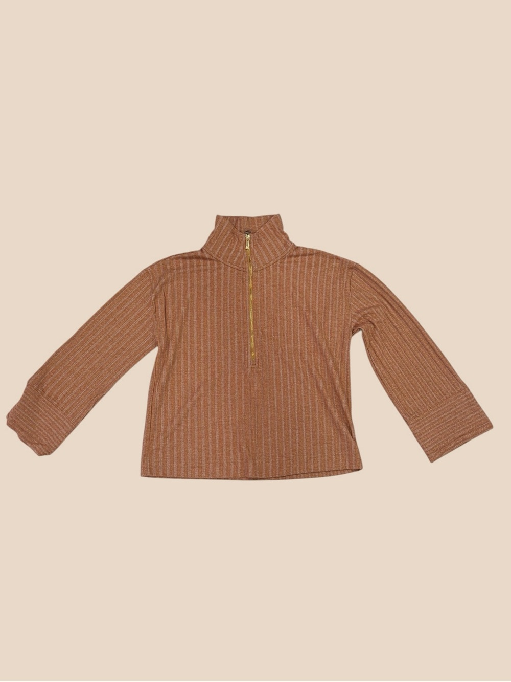 Women’s Ribbed Half-Zip Pullover sweater in Rust